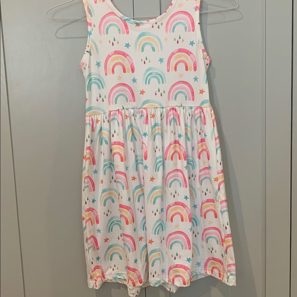 NWT Ultra Soft Sleeveless Rainbow Star Print Sun Dress 7/8y